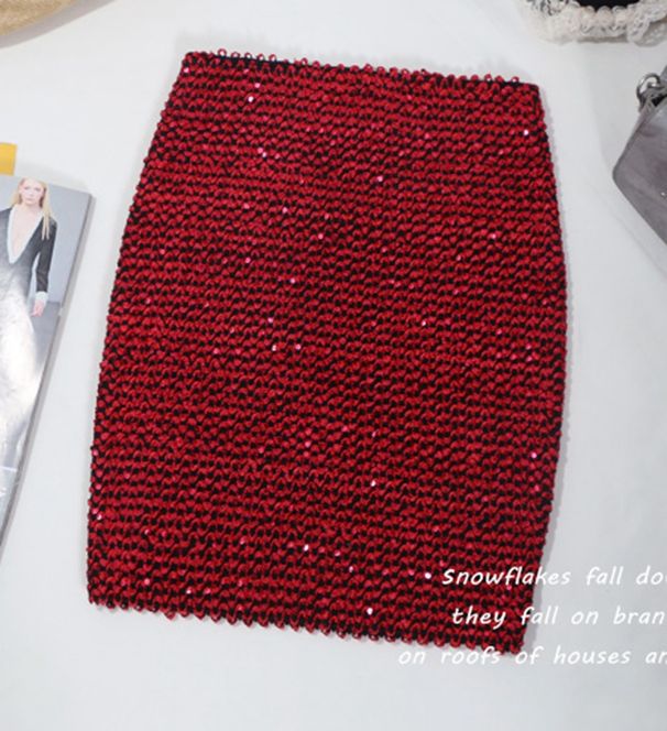 Verve Sequin Autumn Winter Korean Style Chic High Waist Slimming Fish Scale One Step Elastic Bodycon New Year Short Skirt_ecoleips.com