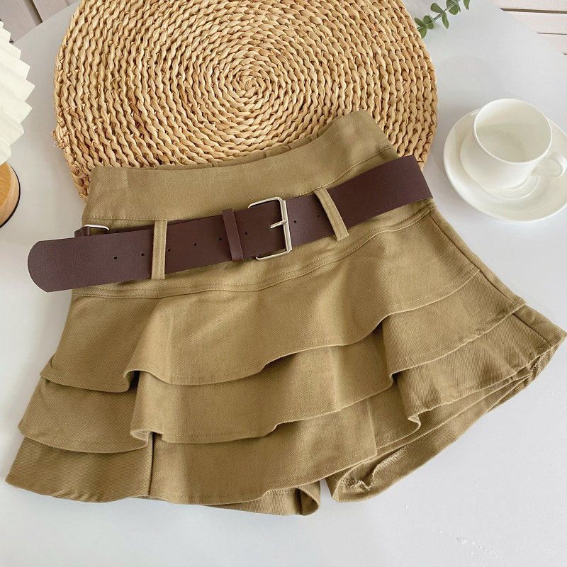Khaki High-Waisted Slimming A-Line Short Skirt for Women Puffy Cake Style Petite Spring 2026 New Arrival_ecoleips.com