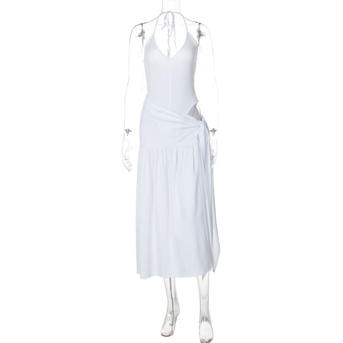 2025 Spring Summer New Fashion Sexy Backless Bodysuit Slim Tie Half Skirt Set Wholesale For European And American Women_ecoleips.com
