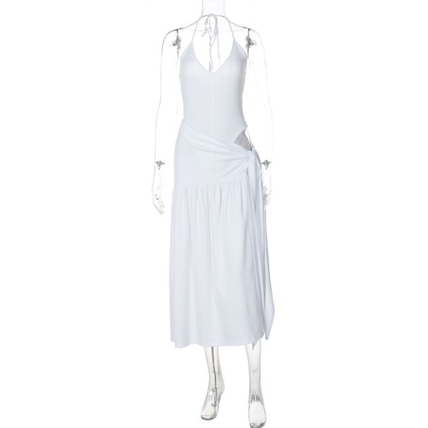 2025 Spring Summer New Fashion Sexy Backless Bodysuit Slim Tie Half Skirt Set Wholesale For European And American Women_ecoleips.com