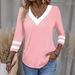 Men's & Women's Color-Block V-Neck Long Sleeve T-Shirt – Oversized Casual Polyester Top For Streetwear & Workwear (Black/Pink/Blue/Red)_ecoleips.com