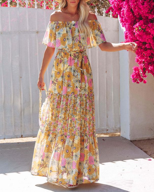 Women's Clothing New One Shoulder Printed Long Swing Dress_ecoleips.com