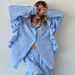 Pink Ruffled Pure Cotton Long Sleeve Shorts Pajamas Two-Piece Set European And American Autumn New Cross-Border_ecoleips.com