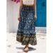 European And American Vintage Print Bohemian Resort-style High-waisted Beach Skirt, Large Hem, Mid-length Cotton Silk_ecoleips.com
