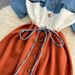 Women's Clothing Fashionable Brand Large Size Color Matching Drawstring Waist Denim Shirt Long Short-sleeved Dress For Women Spring And Summer_ecoleips.com