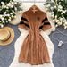 Women's Clothing College Style Striped Short Sleeved Dress Summer With Lapel And Drawstring Waist, Slim Temperament And Petite Mid Length Skirt_ecoleips.com