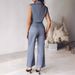 Women's Striped Wide Shoulder Sleeveless Lapel Commuter Jacket And Straight Leg Pants 2 Piece Set European American Style_ecoleips.com