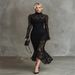 Summer Fashion European-USA Style Evening Dress Women Half High Neck Elegant Party Black Elastic Lace Hollowed-Out Fishtail Dress_ecoleips.com