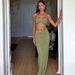 Slim-Fit Halter Neck Crop Top & Bodycon Skirt Set, Sexy Ribbed Two-Piece Outfit For Women, Spring Streetwear, Green & Black_ecoleips.com