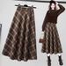 New Plaid Skirt Women's Retro Large Size Medium And Long A-shaped Skirt Large Swing Skirt High Waist And Thin Long Skirt_ecoleips.com