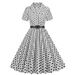 Women's Polka Dot Patchwork Belt Short Sleeved Dress Hepburn Retro French Style Skirt European And American Style New 2025_ecoleips.com