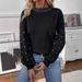 Pearl Embellished Round Neck Long Sleeve Knit Sweater For Women – Elegant & Comfortable Blouse With Lantern Sleeves (Black, Red)_ecoleips.com