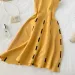Knitted Contrast Color Sexy V Neck Spaghetti Strap Summer Mini Dress Women Casual Party Yellow Black Sweater Dresses_ecoleips.com