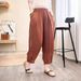 Suitable For All Seasons Sand Washed Ramie Harem For Women 2025 Summer New Casual Fashion Buckle Design Slim Linen Pants_ecoleips.com