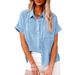 Verve Summer New Women's Solid Color Linen Shirt Short Sleeve Casual Loose Blouse_ecoleips.com