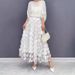 Women's 3D Decorative Patches Mesh Panels Lined Midi Skirt Casual A-Line_ecoleips.com