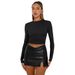 Cross-Border European And American Fashion Tops Autumn Base Shirt Women's High-End Round Neck Long Sleeve Pullover Slim_ecoleips.com