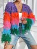 Fringe Gradient Cardigan Women's Fashion Knitwear Loose Fit Casual Long Sleeve V-Neck Boho Chic Sweater_ecoleips.com
