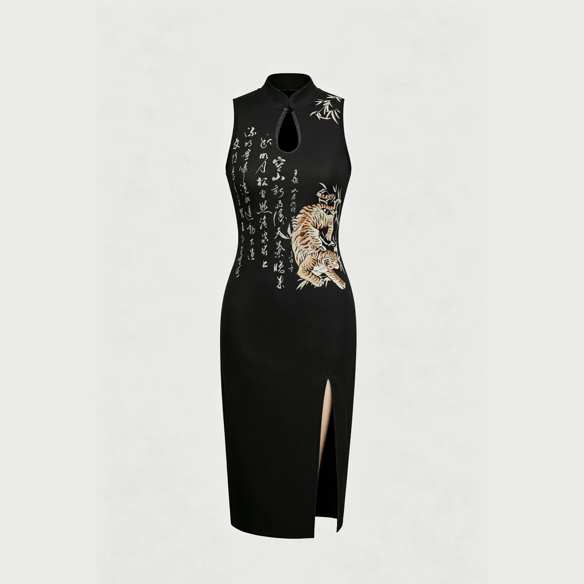 Women's Slim Fit Cheongsam Dress Chinese Style Dragon Pattern Black Sleeveless Short New Summer Design_ecoleips.com