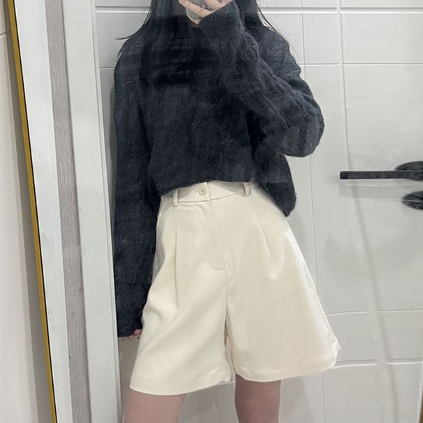 2025s 2025 Spring/Summer New Casual Versatile High-End Suit Shorts Slimming Design High-Waisted Five-Point Wide-Leg Pants_ecoleips.com