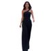 Women's Clothing summer new fashion slanted shoulder collar waist solid color wide leg jumpsuit for women_ecoleips.com