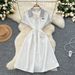 Casual Short Sleeved Patchwork Dress For Women In Summer With Drawstring Waist Design And Slim Fit Mid Length Shirt Skirt_ecoleips.com
