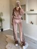 Women's Clothing Leopard Print Contrast Trousers Long Sleeved Home Clothes Suit_ecoleips.com