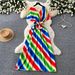 Women's Clothing Women's Slimming Long Dress V Neck Colorful Striped Pattern Resort Style Suitable For Commuting Summer Wear_ecoleips.com