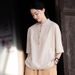 Spring/Summer Cotton/Linen Shirt With Stand-Up Collar, Solid-Color Design, Artistic And Retro Style; Suitable For Women_ecoleips.com