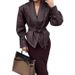 Aria Basics 2025 Autumn European American Cross-Border New Fashionable And Elegant Lapel Collar Belted Long-Sleeve Leather Jacket_ecoleips.com