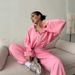 Women's Casual Suit Solid Color Long-sleeved Zipper Cardigan Drawstring Hooded Sweater Sports Elastic Pants Two-piece Set_ecoleips.com