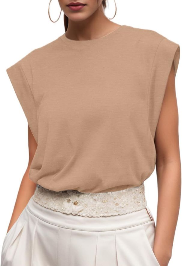 2026 Summer New Women Cap Sleeve Loose T-Shirt Round Neck Basic Casual Fashion Work Tank Tops_ecoleips.com