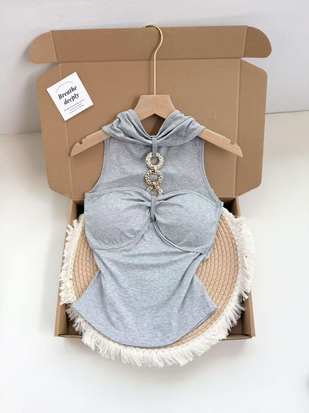 Summer New Arrival Pure Desire Women's Halter Neck Diamond Chain Vest Slimming One Piece With Bra Pads Outerwear Top_ecoleips.com
