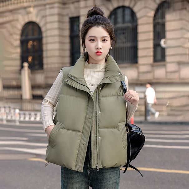 Trendy PU Puffer Vest For Women – Slim-Fit Short Sleeveless Jacket, Lightweight & Stylish (S-XL, Black/Beige/Brown/Army Green/Wine Red)_ecoleips.com