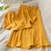 Women's Clothing Retro Wrinkled Two Piece Suit With V Neck Short Top + High Waist Single Breasted Skirt_ecoleips.com