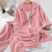 Women's Clothing Fashion Summer Loose Suit Collar Three Quarter Sleeve Jacket Nine Point Wide Leg Pants Suspenders Three Piece Suit_ecoleips.com
