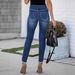 Cross-border European And American Fashion Hot-selling Multi-button Blue Denim Stretch For Women, Cuffed Skinny Pants_ecoleips.com