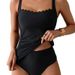 Qianmo Women's Black Two Piece Swimsuit 2025 Conservative Design Slimming Effect Wavy Edge Shoulder Cross Border European Style Bikini Set_ecoleips.com