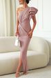 Women's Clothing Oblique Shoulder Hollow Lotus Leaf Sleeve Solid Color Slit Dress_ecoleips.com
