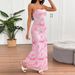 AD182 Spring/Summer Watercolor Print Strapless Cross-Border Elegant Slit Fresh Sweet Mesh Sleeveless Dress_ecoleips.com