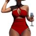 High Waist One Piece Swimsuit for Women Solid Color Sexy Backless Neck Conservative Design_ecoleips.com