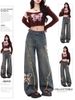 American Retro Side-zip Raw-edge Straight-leg Jeans For Women, Spring/summer Trendy New Butterfly Patch Floor-length_ecoleips.com