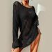 European And American Summer New Beach Dress Women's Solid Color Sexy Knitted Hollow Beach Bikini Swimsuit Blouse Sunscreen Clothing_ecoleips.com