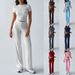 Women's Spring/Summer Casual Fashion Suit Solid Color Round Neck Short Sleeve Top And Pants American Style Clothing Set_ecoleips.com