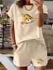 Women’s 2 Piece Outfit Set – Oversized Graphic T-Shirt And Biker Shorts Matching Set, Casual Summer Lounge Tracksuit For Daily Wear-343_ecoleips.com