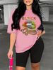 Summer Women's Casual Fashion BLACK Queen Print Loose T-shirt+shorts Two-piece Sportswear Suitable For Daily Wear-82_ecoleips.com