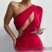 Red One Shoulder Long Sleeved Top For Women Fitted Mid-Length Cropped Spring/Autumn Regular Size_ecoleips.com