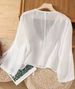 Women's Cotton Linen Sun Protection Shirt Cardigan Solid Color Literary Summer Thin Belted Short Casual Top_ecoleips.com