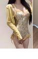 Women's Floral Print Swimsuit Two Piece Set With Long Sleeves Slimming Push Up Design Underwire Support Fresh And Alluring_ecoleips.com