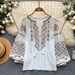 Women's Ethnic Style Embroidered Shirt Summer Long Sleeve Loose Fitting Tassel Tie Lantern Sleeve Heavy Duty Design Top For Commuting_ecoleips.com